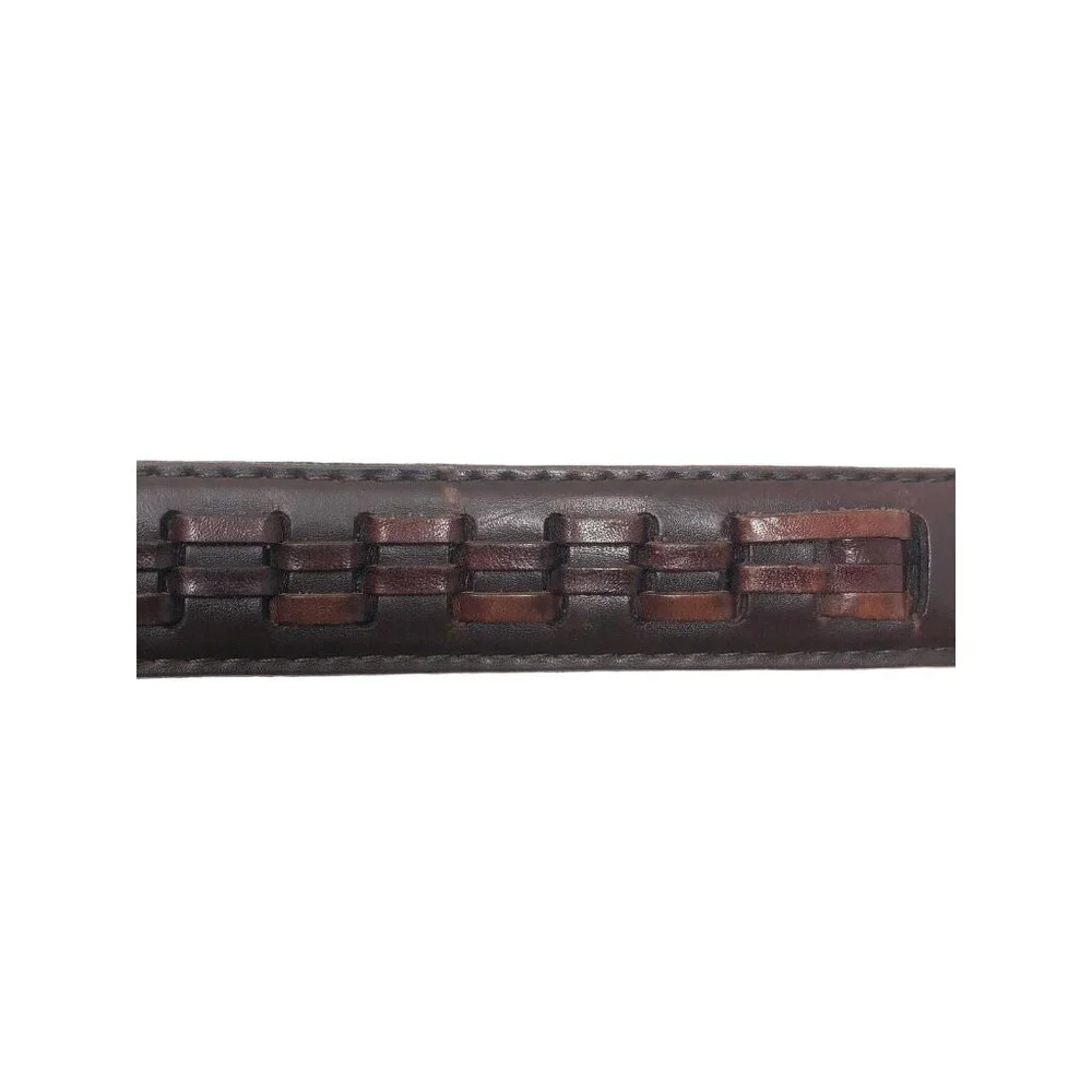 Mens Woven Design Dress Belt Brown Size 34 Genuine Bonded Leather Brass Buckle
